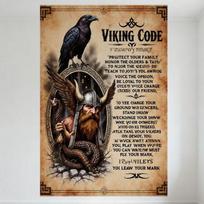 Vikingų kodas Vintažinis metalinis skardos ženklas - Šiaurės karys barzdotas vikingas su varnų šalmu gyvatės ranka Taisyklės Plakatas vyro urvui namams De 20x30cm（7.8x11.8inch）
