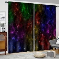 Galaxy Shining Stars Drapes Rod Pocket Outer Space Starry Sky Star Printed Drapes Window Drapes For Living Area Kitchen W65X60H(cm)X2Pcs&Hook