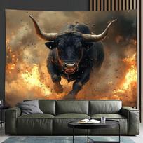 Wild Bull Tapestry Flame Mane Living Room Studio Bar Decoration Modern Light Luxury Style Wall Decorations 74x94cm(29x37in)
