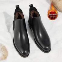 Men's Chelsea Winter Boots: Genuine Leather & Fur, Wool-Lined, High-Top Martin Style (2025) EU 41 juoda