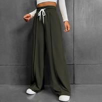 Women's High Waist Wide Leg Sweatpants with Drawstring Casual Loose Fit Lounge Pants for Yoga, Workout, and Daily Wear L armijos žalia spalva