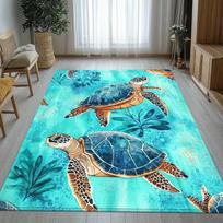 Sea Turtle Rug Kids Room Watercolor Ocean Carpet Cute Marine Life Decor Baby Play Mat Indoor Outdoor Rug Soft Comfortable 40X60cm