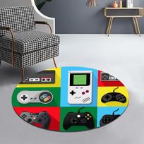 Round Color Gaming Gamepad Carpet for Living Room Non-slip Home Decor Area of E-sport Room Rug Machine Washable Entrance Doormat Diameter 60cm