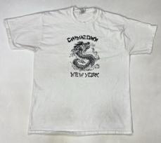 VINTAGE Chinatown New York Dragon Graphic T-shirt Men Large White Short Sleeve L