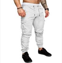 Men Loose Casual Cargo Pants Multiple Pockets Elastic Cuffed Long Trousers M balta