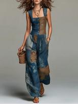 Fashion New Elegant Retro Women's Printed Sleeveless Wide Leg Jumpsuit S