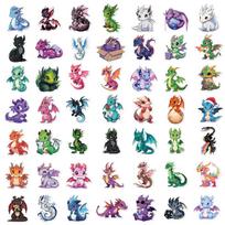 50Pcs Cute Cartoon Dragon Stickers Fun DIY Kids Toys Gift Decoration Decal for Scrapbook Laptop Phone Luggage Bottles Waterproof As Shown