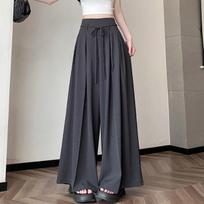 Women's High-Waisted Wide-Leg Skirt Pants - Casual, Loose, and Drapey for Summer Fashion S pilka