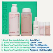 Innisfree Juodosios arbatos jaunystę gerinantis odos priežiūros rinkinys(oda+losjonas+ampulė+Kelioninis rinkinys) 1Set