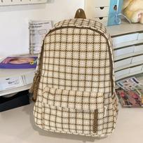 Small Fresh Girl Ins Wind Korean Junior High School Students Large Capacity Backpack Simple Middle School Students Plaid Backpack. .