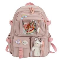 Cute Women Backpacks Waterproof Multi-Pocket Nylon School Backpack for Student Female Girls Kawaii Laptop Book Pack Mochilas rožinė