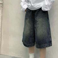 Y2k Vintažiniai Baggy Jorts Moteriški plačios kojos penkių taškų džinsai Korėjietiška gatvės apranga Laisvalaikio skalbti džinsiniai šortai vasara XS mėlyna