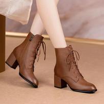 Leather Booties Brown Elegant With Medium Heels Female Short Shoes New Rock Spring  Designer Luxury Sale Women's Ankle Boots 35