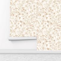 Peel and Stick Beige Floral Wallpaper Farmhouse Botanical Flower Wallpapers for Bedroom Renter Friendly 45x200cm