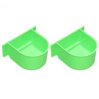 2Pcs Bird Cage Food Boxes Trough Parrot Feeder Hanging Plastic Feeding Cup Cage Food Water Bowl Bird Feeder Pet Accessories žalia