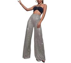 Sparkly High-Waisted Sequin Wide-Leg Pants for Women Double Extra Large