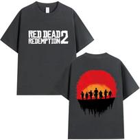 Retro Red Dead Redemption 2 Grafinis Vyriškų ir Moteriškų Mados Tendencija 2025 Vasara Spausdintas 100% Grynos Medvilnės Laisvas Kasdienis Marškinėlis S juoda