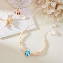 Bohemia Style Flower Shell Braided Necklaces For Women Cute Flower Choker Summer Beach Necklace Jewelry Accessories Gifts mėlyna