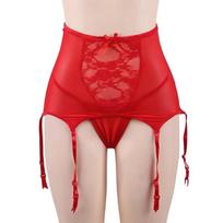 High Waist Garter Belt Women Sexy Mesh Suspender Belt Female Elastic Sexy Lingerie 6 Straps Crotchless Garters Night Club Wear S red