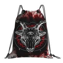 Pentagram Goat Skull Drawstring Backpack Sports Gym Water Resistant Bag Portable Sports Gym Sackpack for Training Shopping