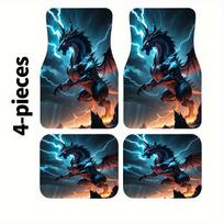 4pcs Blue Dragon Pattern Car Mats | Front And Rear Carpet, Washable Polyester, Fashionable Interior Design Accessories For And S