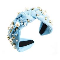 Nail Pearl Head Hoop Wide Edge Baroque Headband Vintage Rhinestone Pearl Hairband  Hair Accessories šviesiai mėlyna spalva