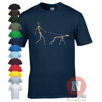 Skeleton Dog Walker t-shirt canine doggy funny urban art Banksy style M