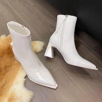 Women's Chunky Single Boots Fall New Pointy Side Zipper Anti-slip Wear-resistant Short Boots 35 balta