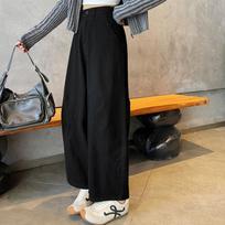 Dark Blue Korean-Style High-Waisted Wide-Leg Pants for Women - Plus Size, Slimming, Casual, 100% Cotton, Autumn Suitable. 3XL juoda