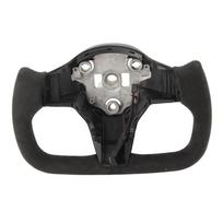 Full Suede Yoke Steering Wheel With Side Carbon Fiber Trims Replacement for Tesla Model 3 Y 2018+