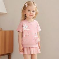 Foreign Trade Girls' Pink Cartoon Mouse Mid-Length Short-Sleeved T-Shirt Summer Mesh Pure Cotton Top Baby Half-Sleeve Trendy 8 Pink 2Y/90 Size Recommended Height 80-90cm