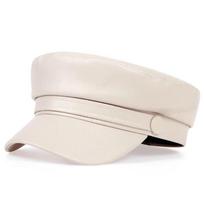 Solid Color Berets PU Leather Octagon Hat Fashion Sunscreen Hat  Women Men smėlis
