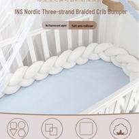 Beige Nordic Cable Knit Baby Crib Bumper - Handmade Anti-Collision Braided Rope 1m balta