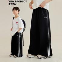 Kids' Striped Loose Wide-Leg Trousers 140 juoda