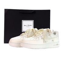 Nike Air Force 1 White Gold Dreamy Abrasion Resistant Low top Skateboard Shoes Unisex Ecru FV3654-111(Team935-S-BOX) 37.5