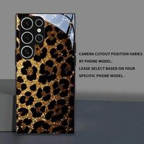 Golden Flash Leopard Pattern Tempered Glass Phone Case Suitable for Samsung GalaxyS26 S25 S24 S22 S21 S20FE/Ultra/Plus Anti Drop Galaxy S26
