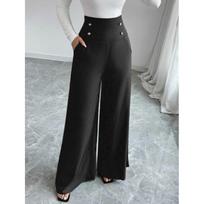 Women's Spring/Fall Minimalist and Elegant High-Waisted, Tummy-Tucking Wide-Leg Pants with Pockets for The Office XS juoda