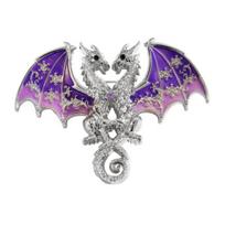 Two-Headed Dragon Design Brooch Gradient Enamel Electroplated Finish Safety Pin violetinė