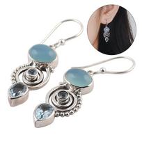 Party Engagement Wedding Jewelry Hook Topaz Ear Stud Multi-Gemstone Peridot Moonstone Earrings