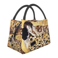 Gustav Klimt The Kiss Abstract Freyas Art Insulated Lunch Bag Food Boxes Leakproof Container Cooler Thermal Lunch Box Tote One Size