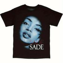 Unisexs Sade Face Vintage Style Tshirt Comfortable Crew Neck Black With Signature And White Portrait Print S
