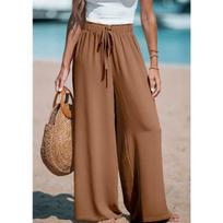 Breathable Women's High-Waist Wide-Leg Pants Adjustable Drawstring Waist Loose Comfortable Fashion Pants S ruda