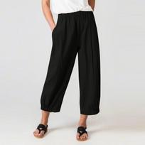 Women's Linen-Cotton Cropped Pants, Wide-Leg Pants, Harem Pants, Casual Trousers, High-Waisted S juoda
