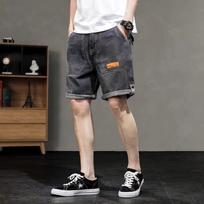 Denim Shorts Men's Trendy Loose Five-point Pants Casual Large Size Elastic Waist Hole Korean Version Outer Wear Medium Pants S