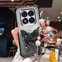 Blizgus dengtas telefono dėklas, skirtas Xiaomi Poco X7 X6 F7 Pro M6 F6 F4 X5 X3 POCO C65 C75, su drugelio formos laikikliu ir apyranke, atsparus smūgiams dangtelis POCO X7