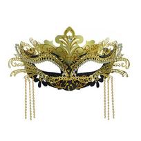 Luxurious Beaded Half Face Mask Practical Metal Plastic Blend Costume Prop For Masquerades Theater Art auksinė/juoda