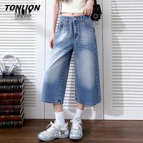 TonLion Women's Wide-Leg Cropped Jeans L šviesiai mėlyna spalva