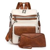 New Retro Fashion Women's Backpack 2pc Set Large Capacity Lady Designer Backpacks Double Color Fringed Back Pack Bags for Women