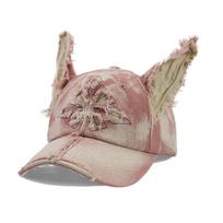 Washed 3D Doberman Ears Denim Cap Y2K Women's Sun Hat Cute Streetwear Hat  for Women rožinė