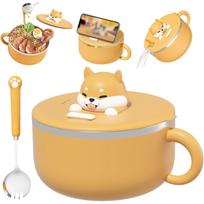 Instant Noodle Bowl with Handles 1200ml Ramen Bowl with Lid and Spoon – Portable Microwave Safe Cooker for Soup Noodles Dumplings Salads
